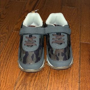 Carter's Green and Gray Sneakers with Velcro Strap and Cartoon Design